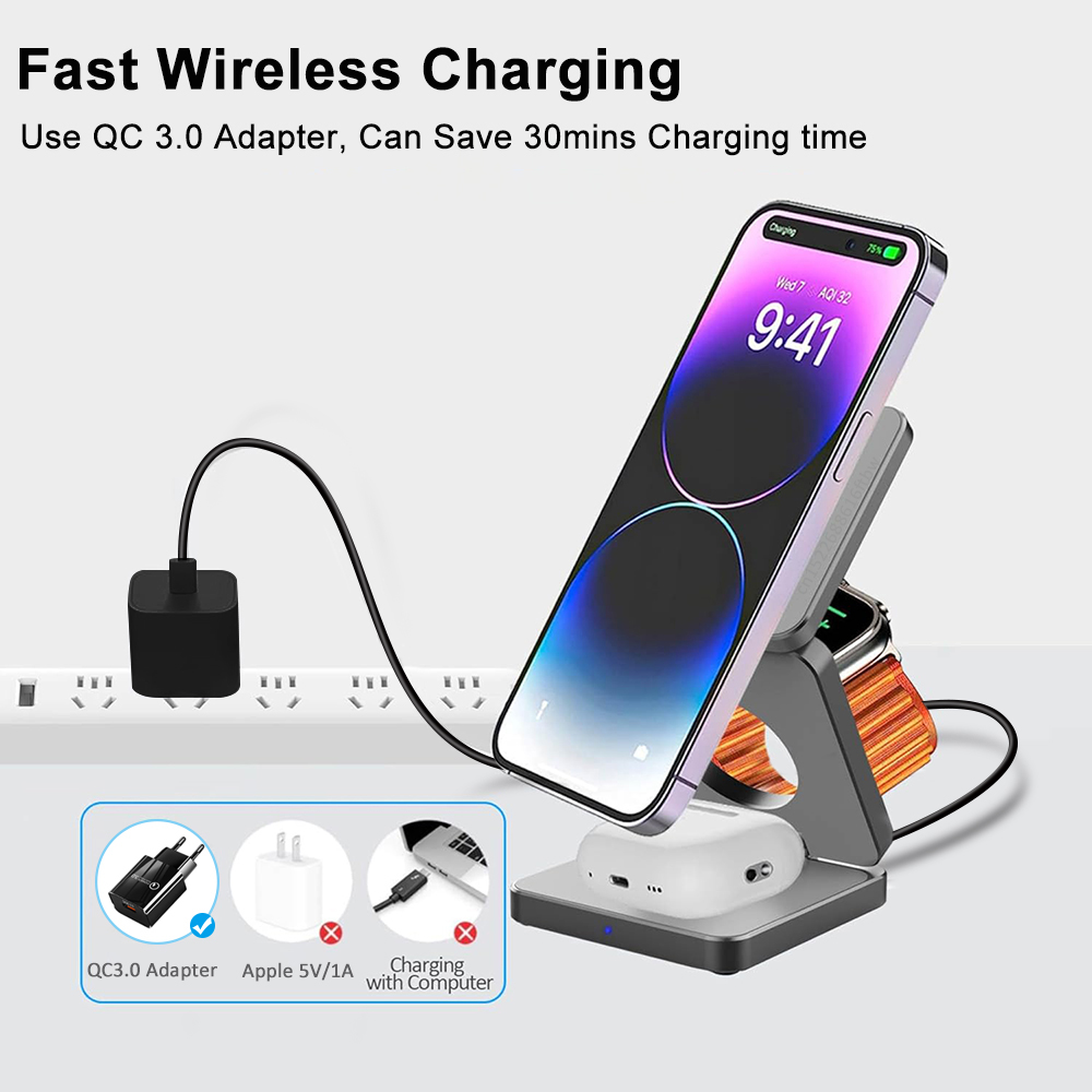 3 in 1 Foldable Magnetic Wirel - Smartwatch Watches Compatible With Iphone recension och pris