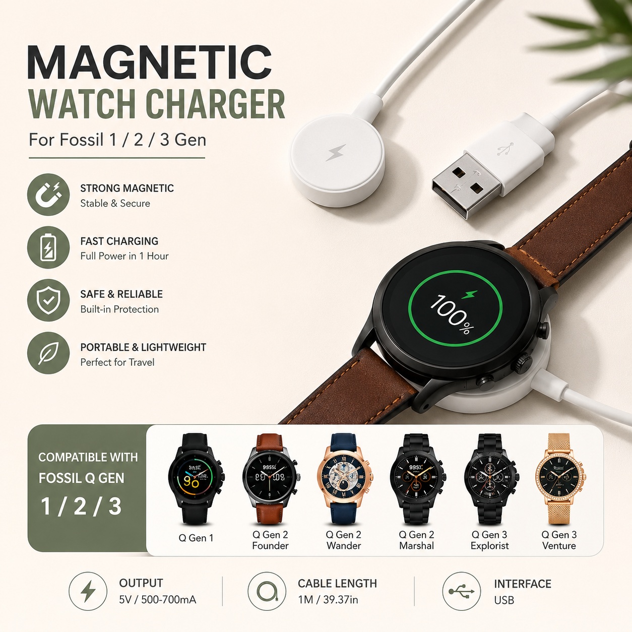USB Watch Charger Adapter Smar - Fossil Watches Smartwatch Gen 3 recension och pris